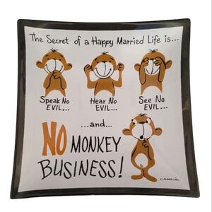 Vintage - MCM Campana Monkey Business Glass Trinket‎ Dish